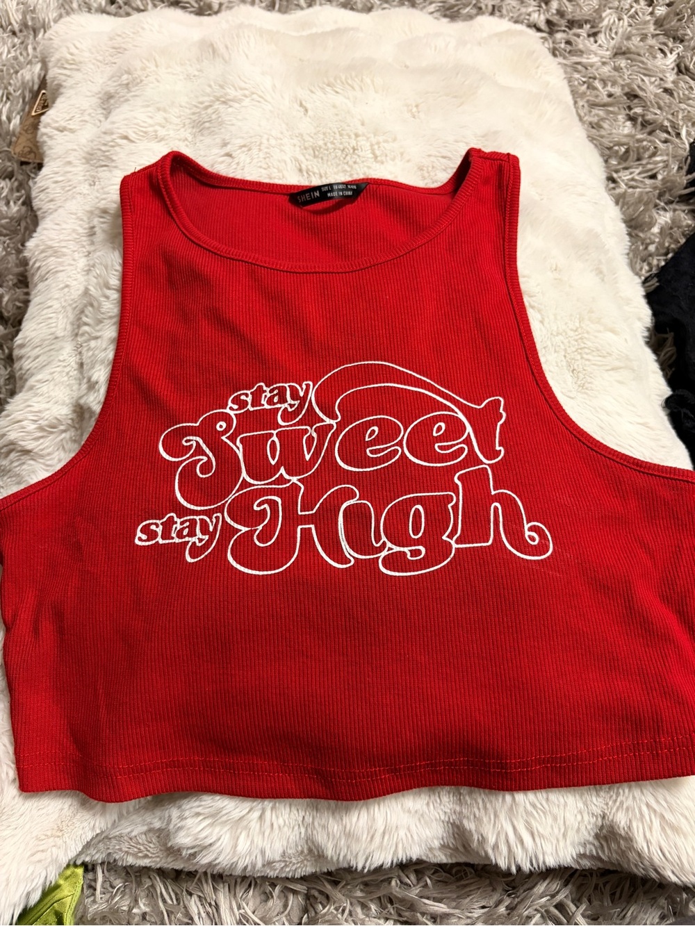 Red Ribbed 'Stay Sweet Stay High' Crop Tank